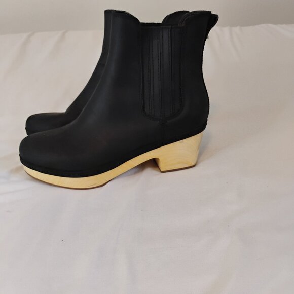 FRYE AND CO. Nubuck leather Black odessa chelsea bootie clog chunky wood sz W7.5 - Picture 4 of 10